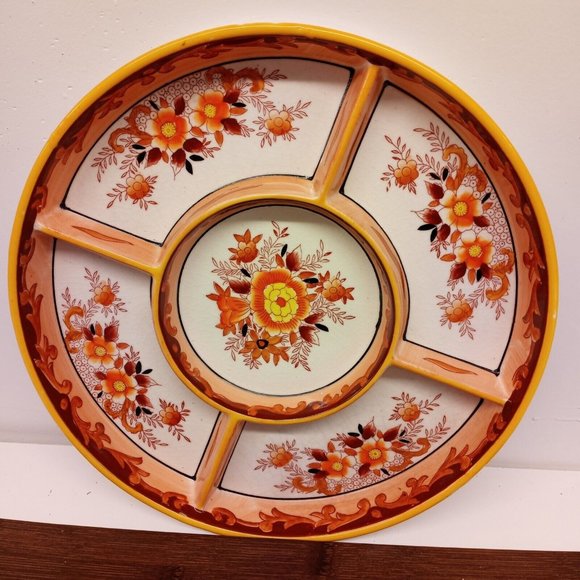 Vintage MORIYAMA Mori-Machi 5 Section Serving Dish Floral Handpainted Japan - Picture 1 of 7